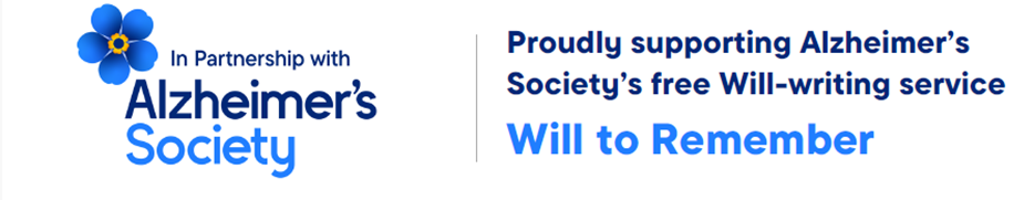 Logo: In Partnership with Alzheimer's Society. | Proudly supporting Alzheimer's Society's free Will-writing service Will to Remember